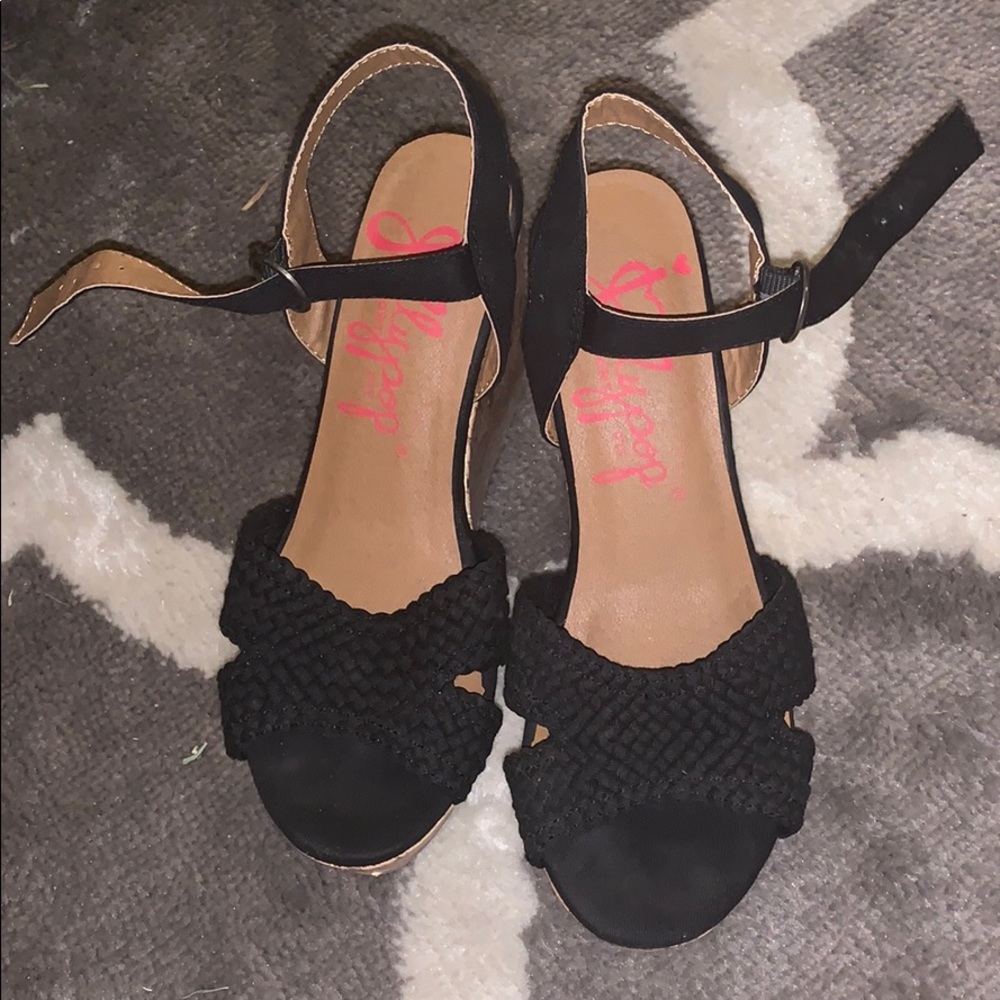 Black thick wedge heels